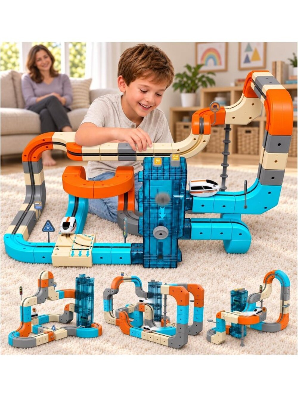 Electric Train Set for Kids - 3-Level Elevator, Auto-Switch Track, Fun Gift!
